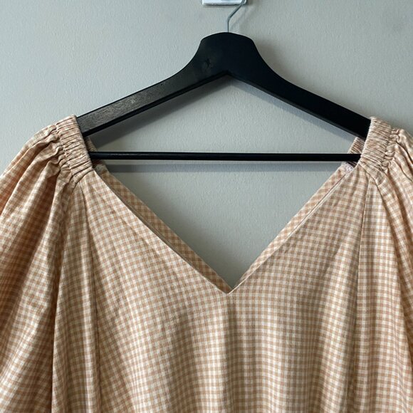 Handmade Plus Size Cotton Gingham Floral Multicolour Inseam Pockets V-Neck Dress - Picture 4 of 16